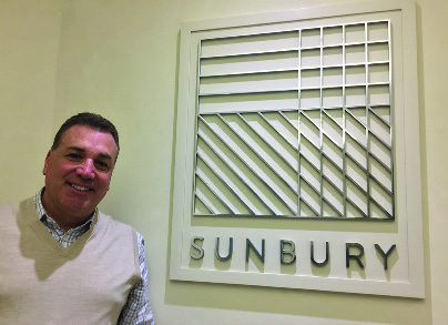 Tom Notaro, VP Sales & Marketing with new Sunbury logotype