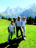 To the left Haide my wife with Maxi our dog found in Spain and the lady with the hat Ursula Eisenbeck her sister. The mountains Eiger/Moench/Jungfrau in the Berner Overland, Switzerland. 